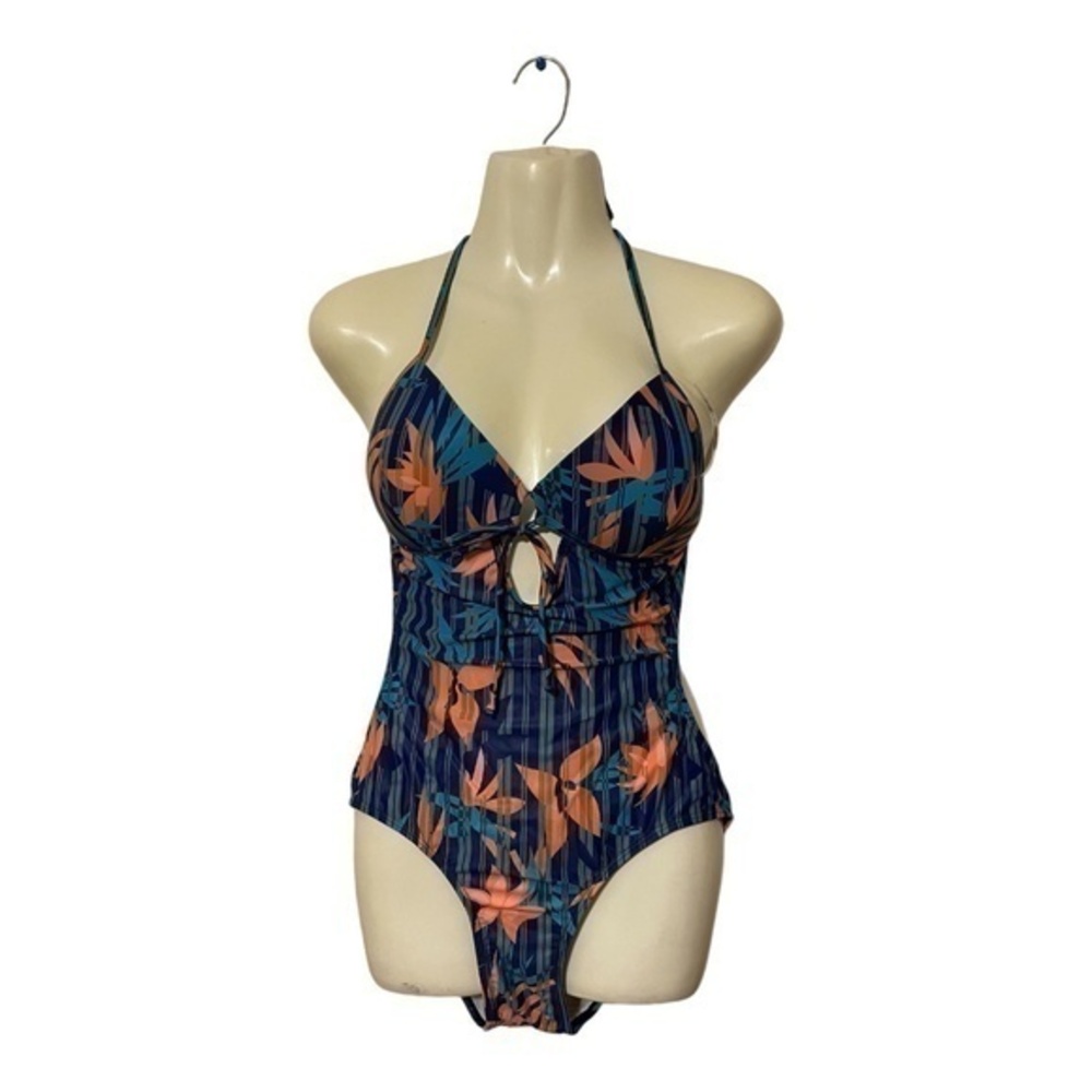 Unbranded Blue Floral Sweetheart Monokini Bathing Suit Size L